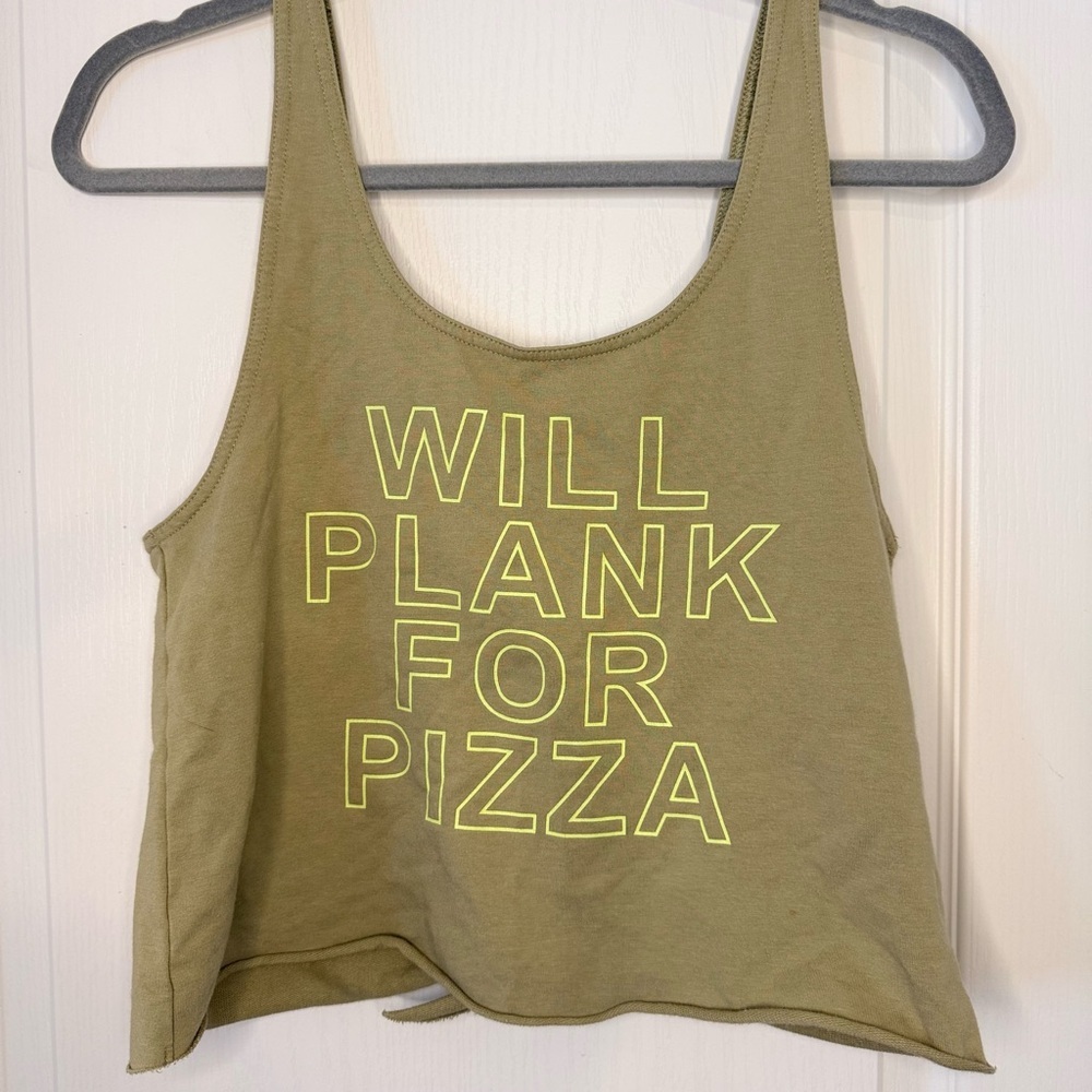 aerie Olive Green Tank with Neon Yellow Graphic
